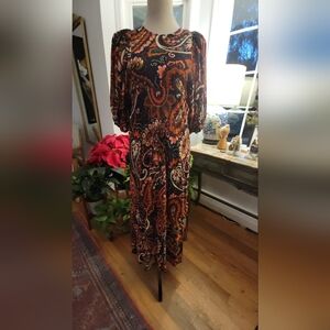 NWT Paisley Puff Sleeve Midi Dress Rachel for Anthropologie